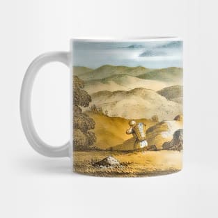 Blue sky with mountains and farmers Mug